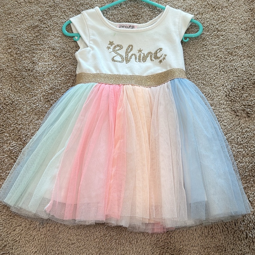 Size 2T rainbow tulle dress with gold detail